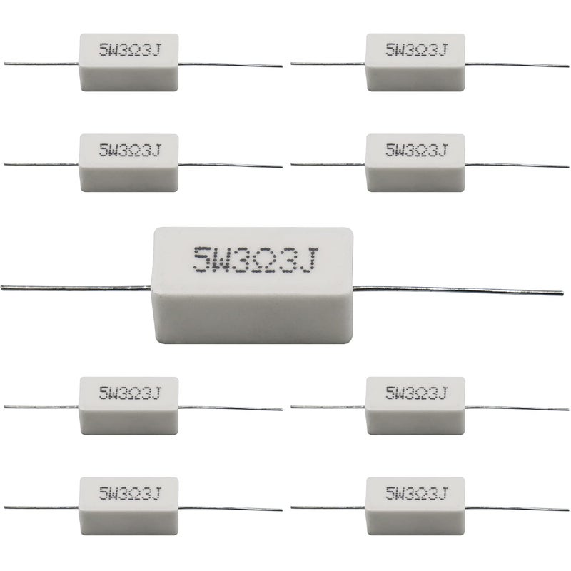 Dimlove Cement Resistor, 10 PCS 5W 3.3 Ohm 5% Axial Lead Wire White Wound Fixed Ceramic Power Resistor - Flame, Heat, Moisture Resistance for Precharge Horizontal Applications - Image 2
